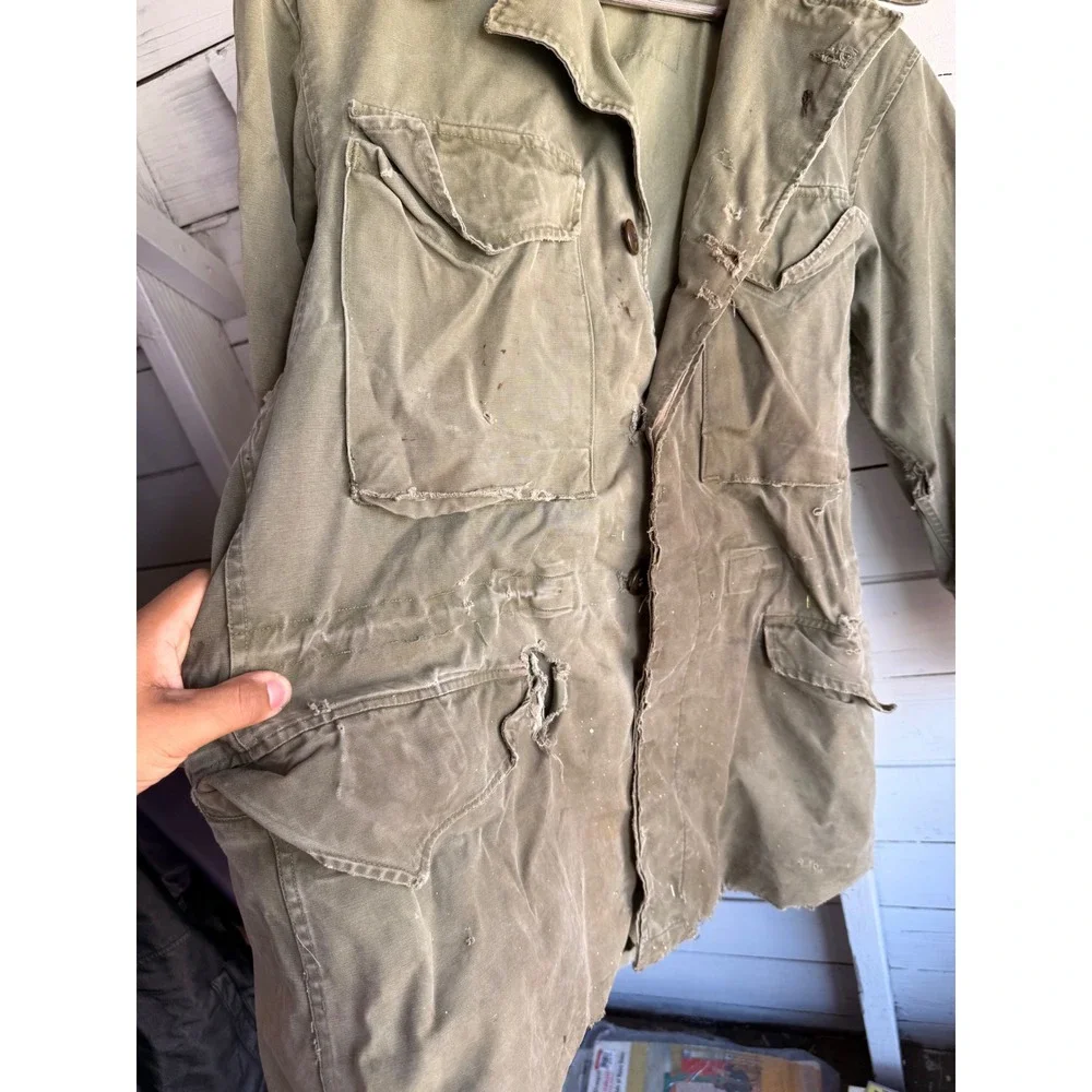Vintage US Military M-1943 Field Jacket Olive Drab M43 Combat Coat Thrashed